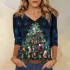 3/4 Sleeve Shirts For Women Print Christmas Tees Blouses Casual Plus Size Basic Tops Pullover