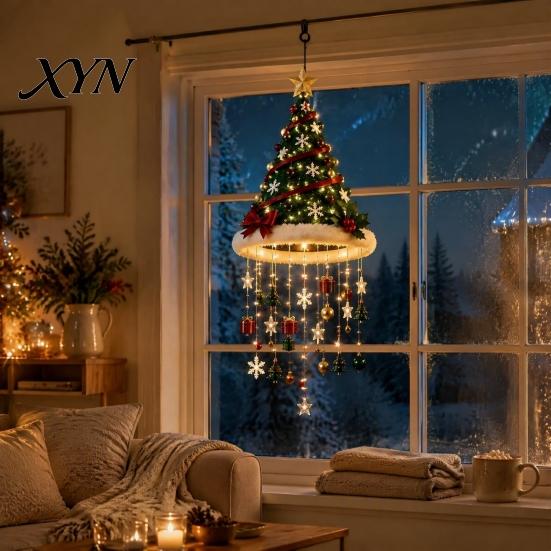 Vorgeleuchteter festlicher Anhänger Weihnachtsbaum-Hängeornament mit LED-Lichtern, Beleuchteter Stern-Topper, Leuchtende Veranda-Eingang-Ornamente Weihnachten für Innen