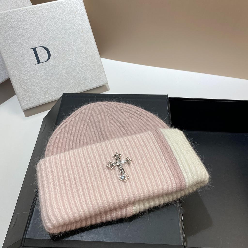 Nordic Winter Cross Angora Rabbit Fur Knitted Hat Trendy Sweet Cool Color Matching Pile Wool Hat
