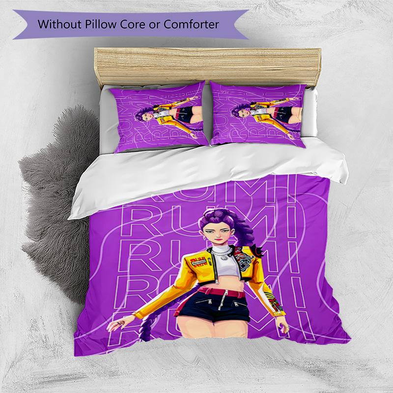 KPOP Hunter 3-teiliges Bettwäsche-Set Bettbezug Verschluss Enthält 1 Bettbezug & 2 Kissenbezüge für Alle Jahreszeiten Schlafzimmer Zuhause Wohnheim Dekor