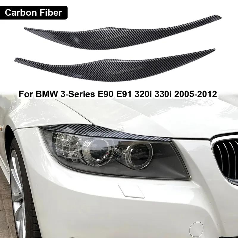 2Pcs Car Headlight Lamp Eyebrows Cover Trim Stickers For BMW 3-Series E90 E91 320I 330I 2005-2012 Glossy Black Car Eyelids Lids