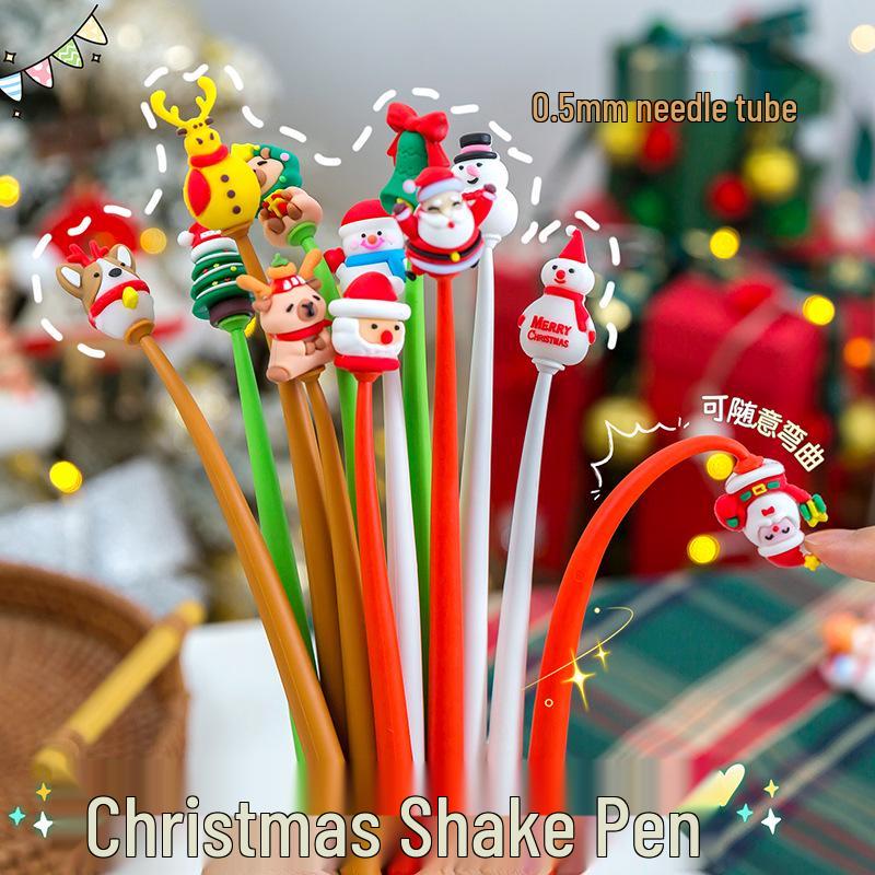 Vánoční kreslené třpytivé pero pro žáky základní školy - Roztomilý, hodnotný dárek s černou kuličkovou náplní