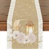 Vintage Ramadan Table Runner 2D Single Print Watercolor Flowers Eid Mubarak Table Runner Reusable Washable Islamic Table Runner