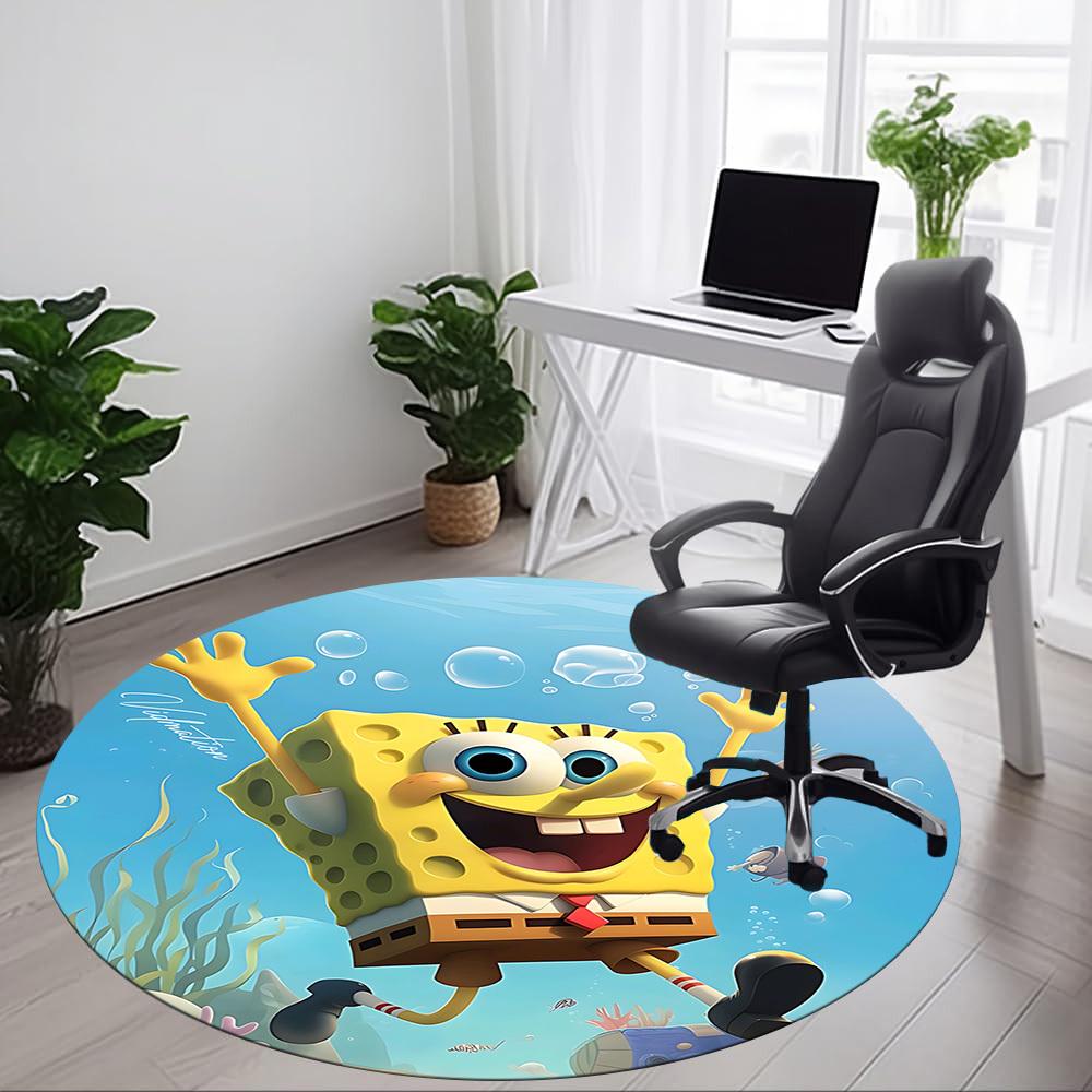 1pcSpongeBob SeaWorld Office Round Area Rug, Indoor Mat Suitable For Office, Under Office Chairs Bedroom Living Room Home Decor, Room Deco