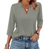 Dámská móda Ležérní klopa Krátký 3/4 rukáv Jednobarevná košile Dámské topy s výstřihem do V