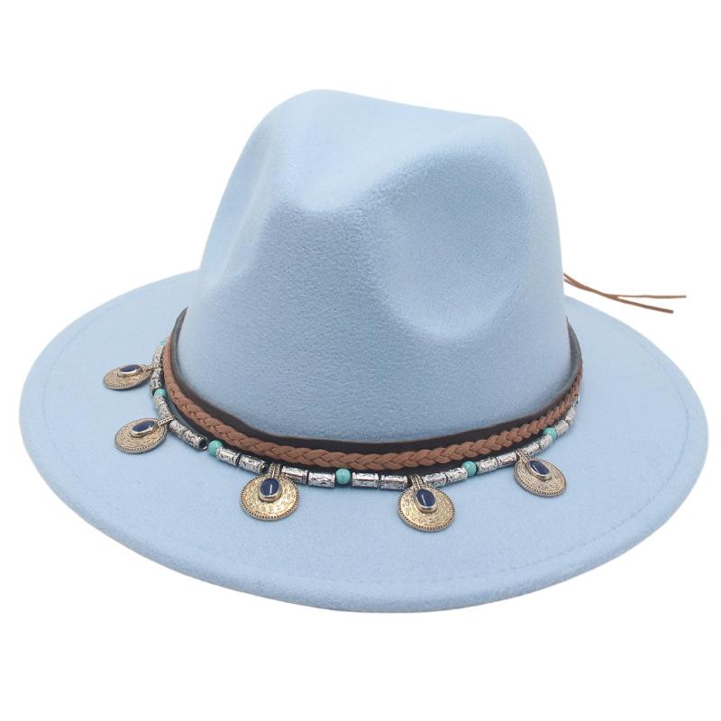 Flowing Beads Imitation Gemstone Tibetan Style Top Hat Jazz Dance Men'S And Women'S Big Eaves Hat