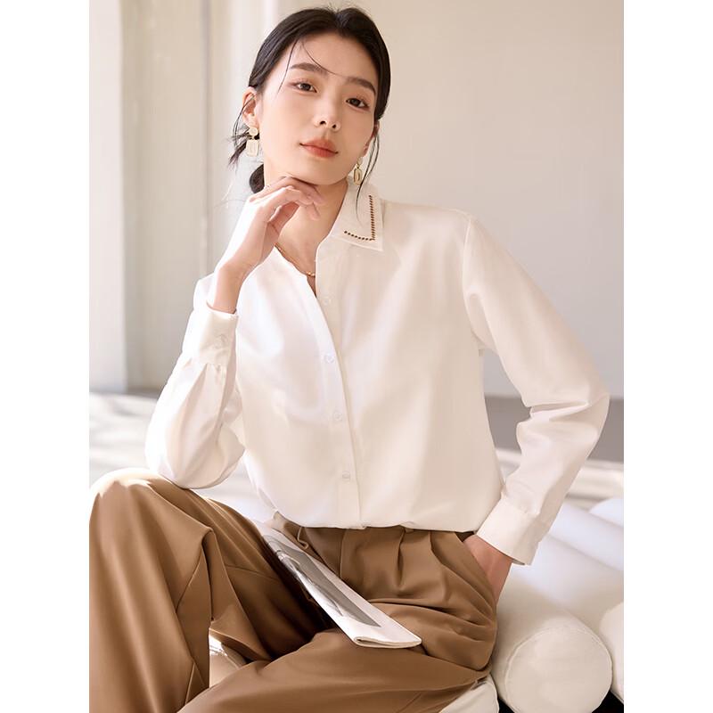 Women s Embroidered Lace Lapel Long Sleeve Shirt M