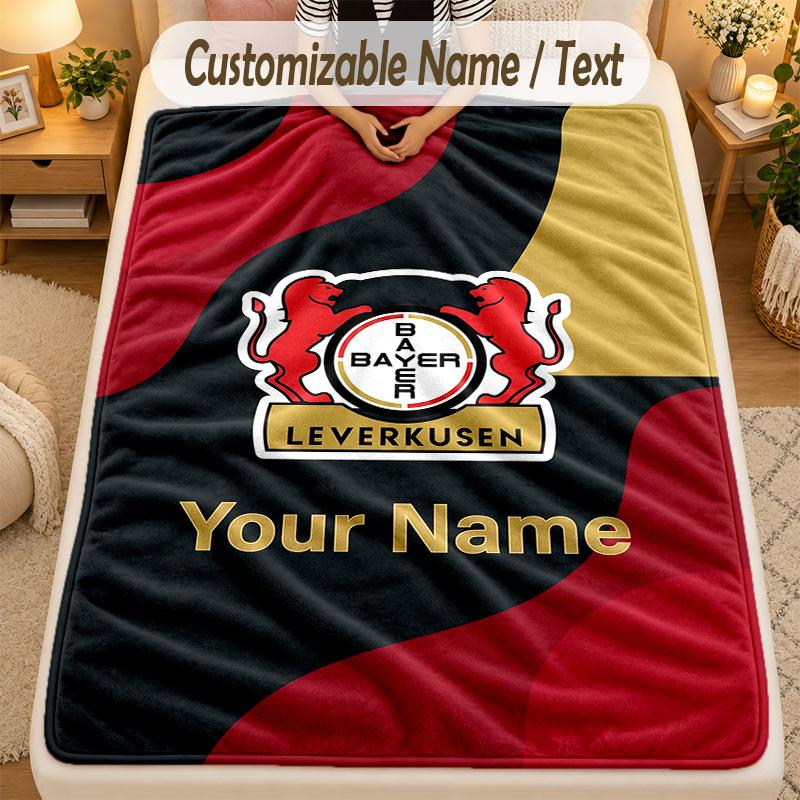 Flannel BlanketBayer Leverkusen Football Custom Name Text Personalized Soft Warm Throw Blanket Home Decor Gift