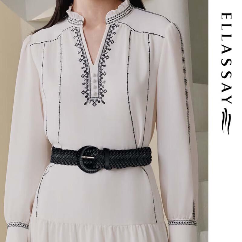 ELLASSAY Women's Elegant Embossed V-Neck Midi Dress