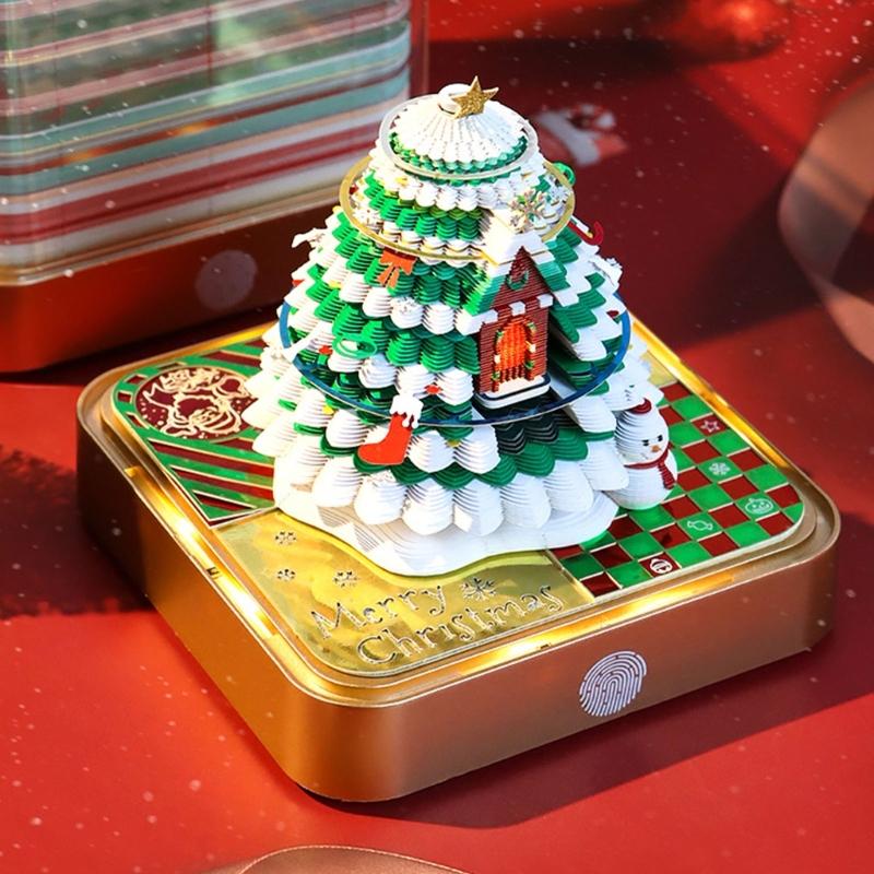 Festives 3D Paper Sculpture Calendar with LED Light 2025 Desk Memo for Everyday Use Notepad Carving Accessories