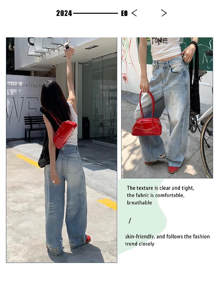 Light Blue High-Waisted Wide-Leg Jeans for Women - Trendy and Slimming Loose-Fit Casual Pants