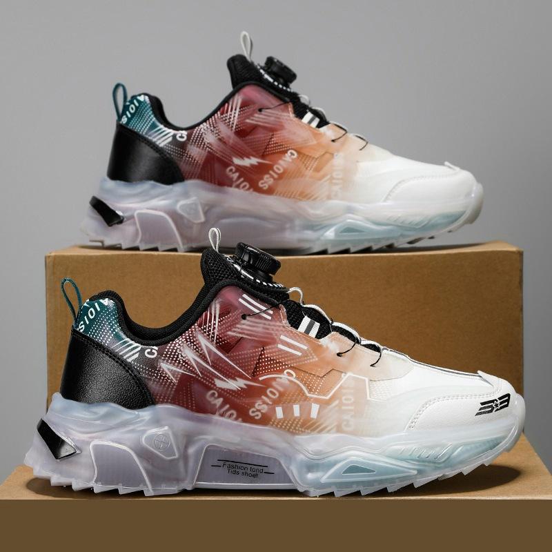 Men's shoes spring new teen student casual sports shoes luminous rotating buckle running shoes platform dad shoes