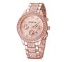 Geneva Diamond-Studded Steel Band Women's Fashion Watch - Elegant Three-Eye Design