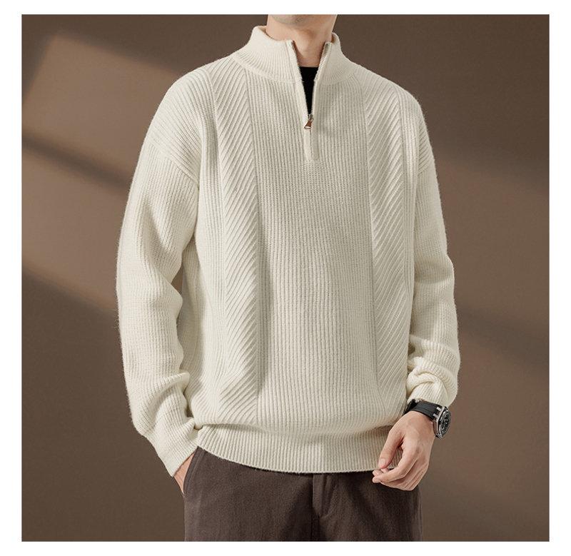 Autumn Half-Zip Collar Knit Sweater Pullover