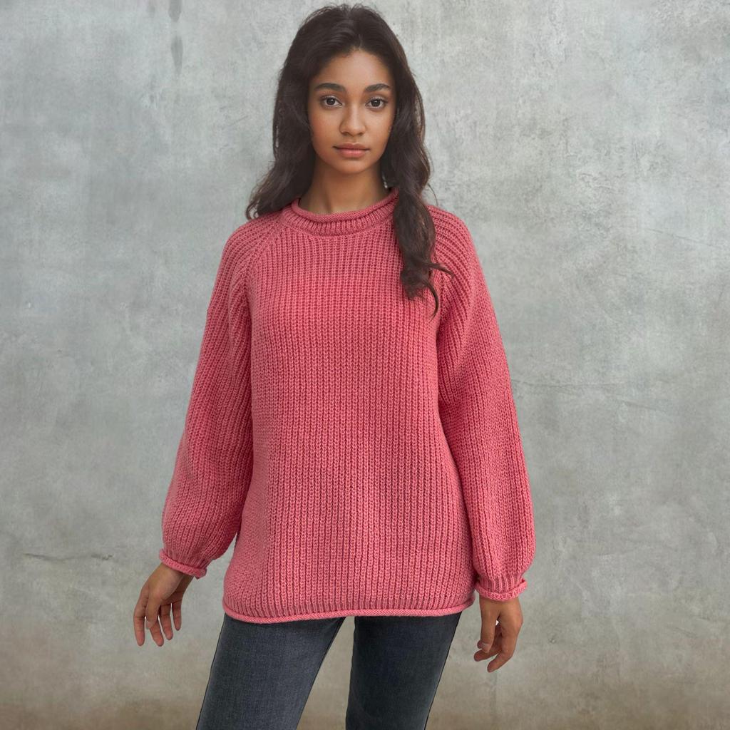 Women's Plus Size Chunky Knit Roll Neck Sweater - Solid Color Loose Pullover for Autumn/Winter