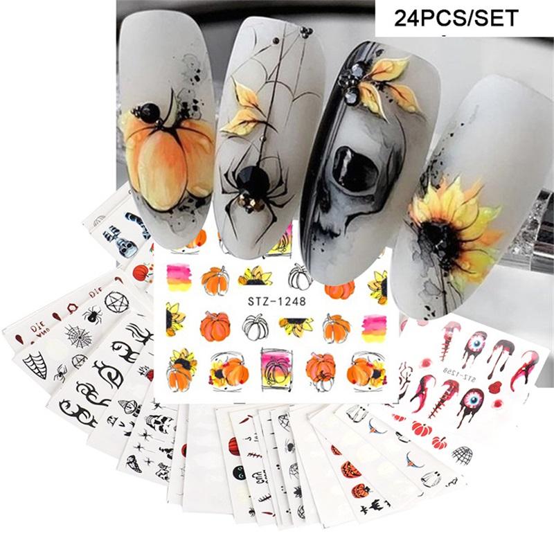 Hot Selling Nail Art Stickers Ins Halloween Skull Funny Pumpkin Bat Nail Water Sticker Nail