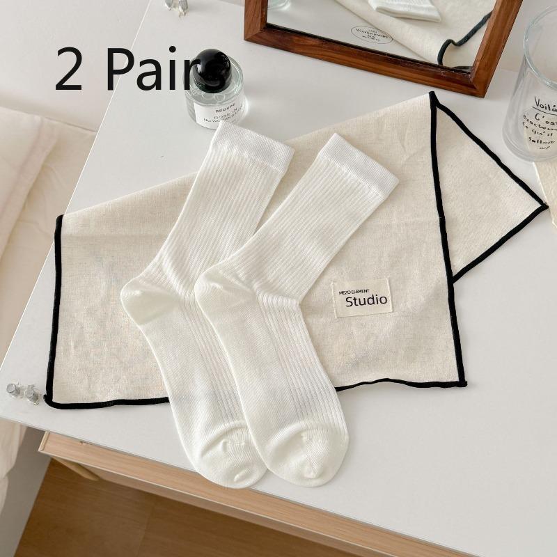 2 Pairs Mesh Breathable White Pile Socks with Lace Trim and Openwork Design, Lightweight and Sweet Mid-calf Length Socks