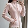 Womens Fleece Hoodie Jacket With Stand Collar And Solid Color For Commuting And Warmth
