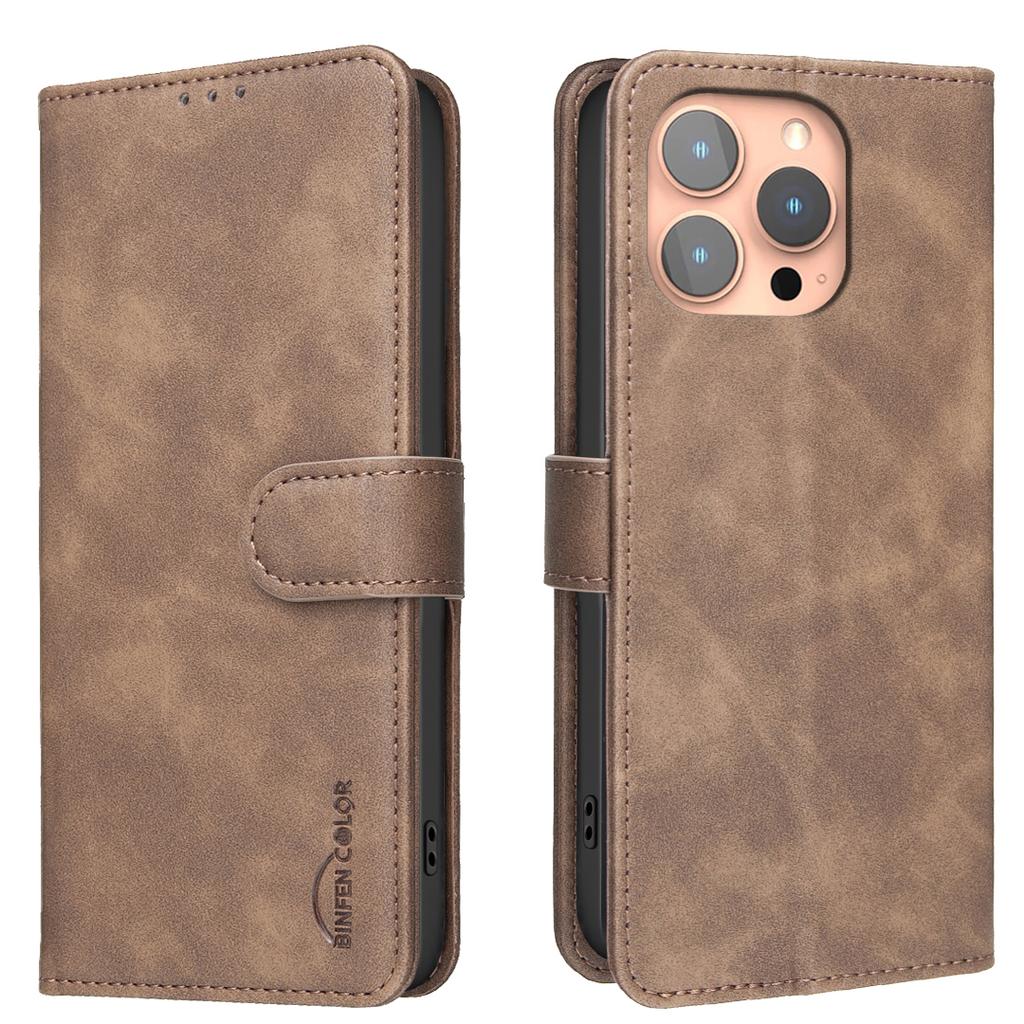 Wallet Case for iPhone 15 Pro - Leather/PU, Brown