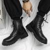 Cuero Negro Bota Biker para Hombre Moda Joven Impermeable Botas de Moda Hombre Otoño Invierno Caña Alta Clásico Básico Zapato