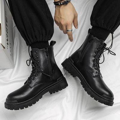 Pelle Nera Stivale Biker da Uomo Moda GiovaneImpermeabile Stivali alla Moda Uomo Autunno Inverno Top Alto Classico Scarpa Basic