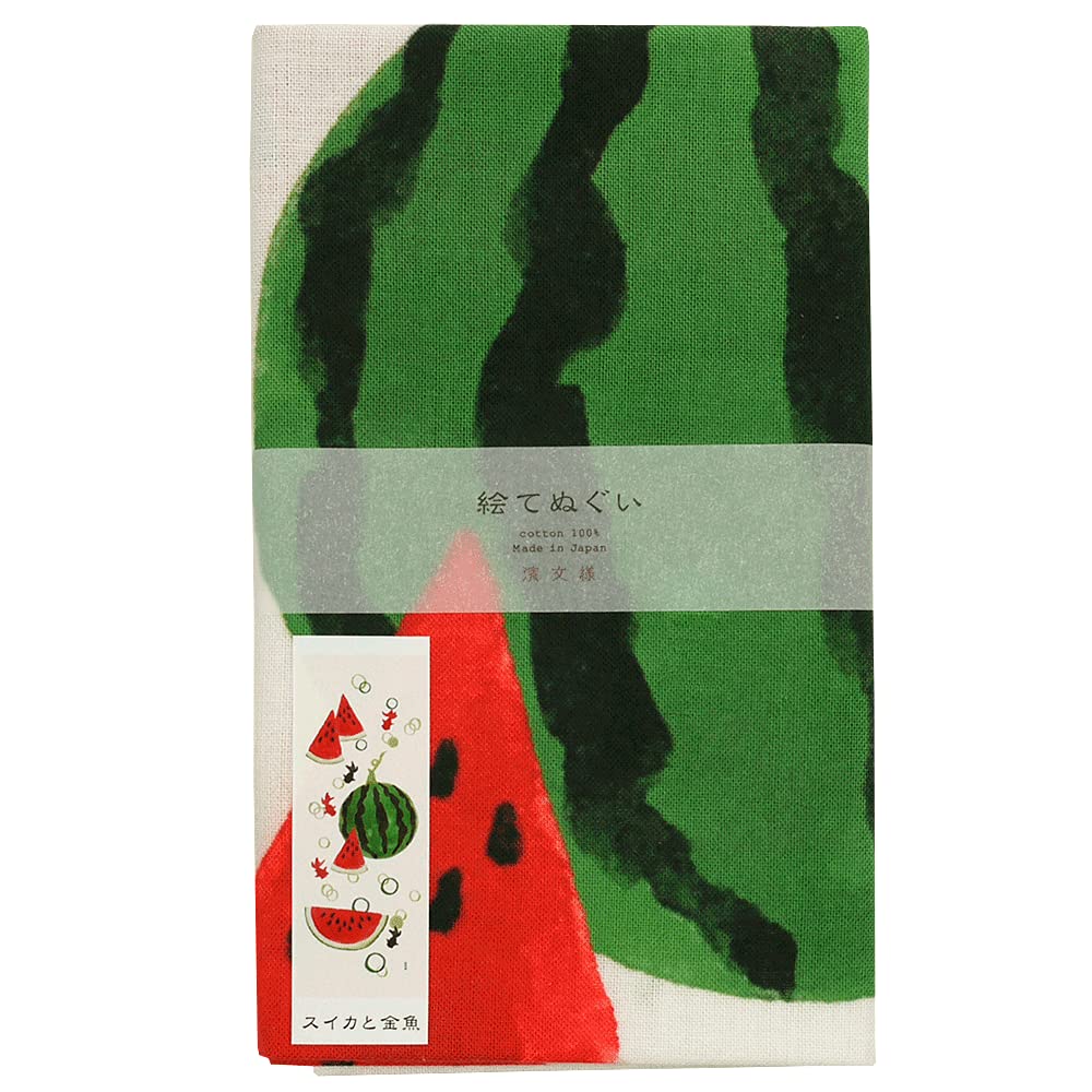 Hamamonyo Illustrated Hand Towel Watermelon and Goldfish