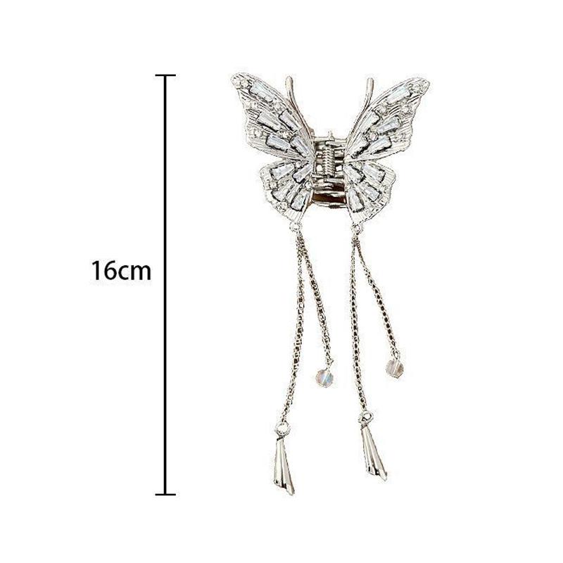 Shiny Rhinestones Butterfly Hair Claw Clips For Women Girl Vintage Long Chain Tassel Claw Clip New Chinese Style Accessories