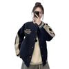 Women's Retro Color Block Baseball Jacket - Autumn/Winter, Loose Fit, Fleece Lined, Thickened