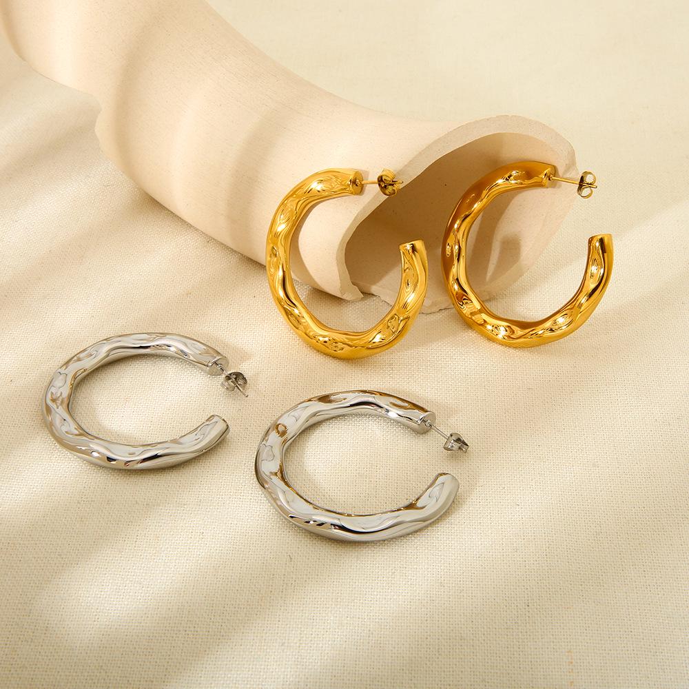 18K Gold Hammered Metal Stud Earrings - European & American INS Style for Women