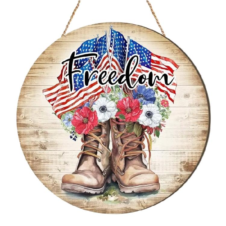 

4Th of July Hanging Door Sign,Independence Day Decorations Rustics American Plaque for Front Door Porch Wall Window Decors