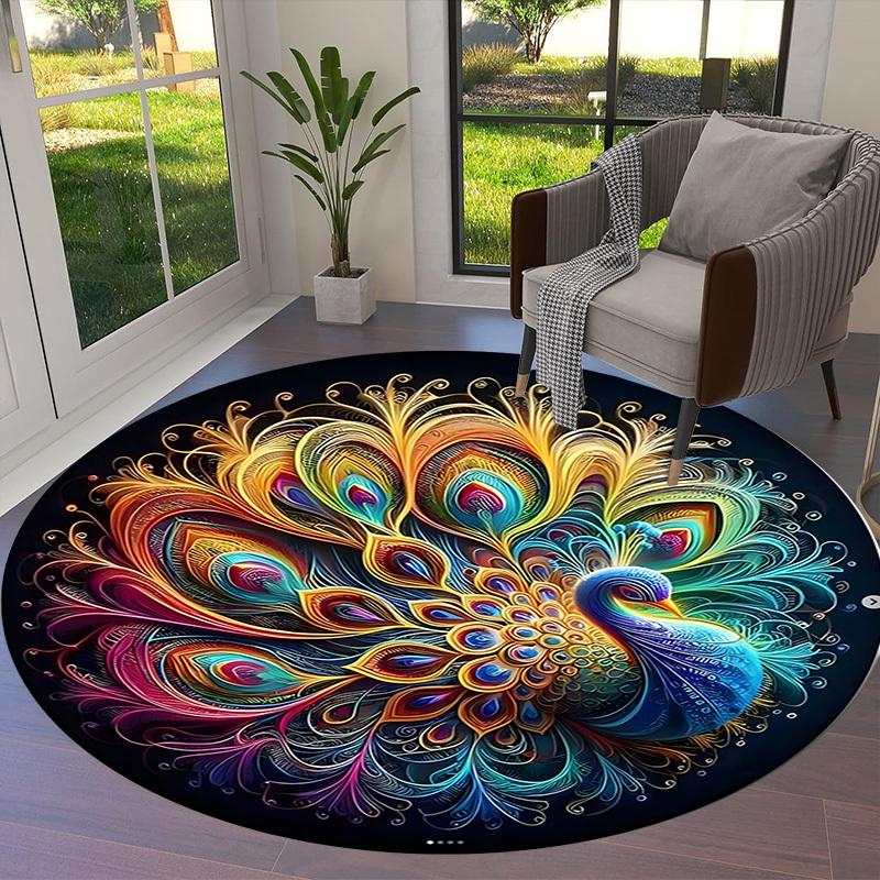 1pc Office Carpet Chair Mats Colorful Peacock Feather Mandala Perfect for Decorating Office Chairs, Living Rooms, Or Bedrooms