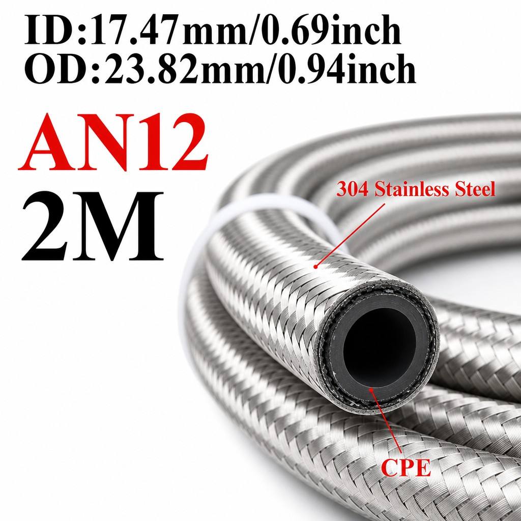 AN4 AN6 AN8 AN10 AN12 Universal Stainless Steel Braided Rubber Fuel Hose Oil Gas Cooler Line Pipe Tube For Car Universal 1M-4M
