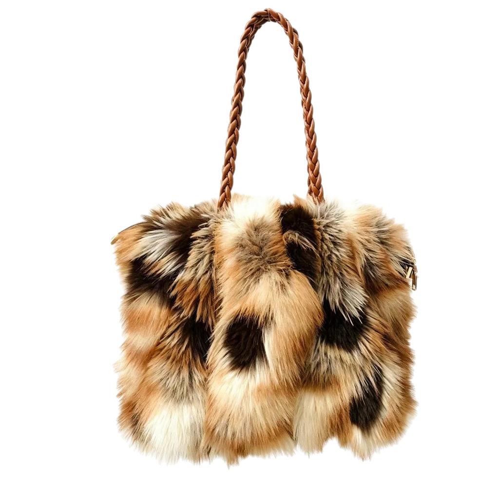 Europäischer Und Amerikanischer Stil Imitation Pelz Plüsch Handtasche Damen Herbst Und Winter Mode Fuchs Fell Tragetasche Kontrastfarbe Pelz Tasche