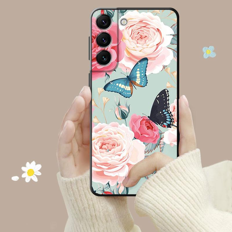 Shell For Samsung Galaxy S23 S22 S21 S20 Fe Ultra S10 S9 S8 Plus Note 20ultra 10plus Case Bling Aesthetic Butterfly Rose Art