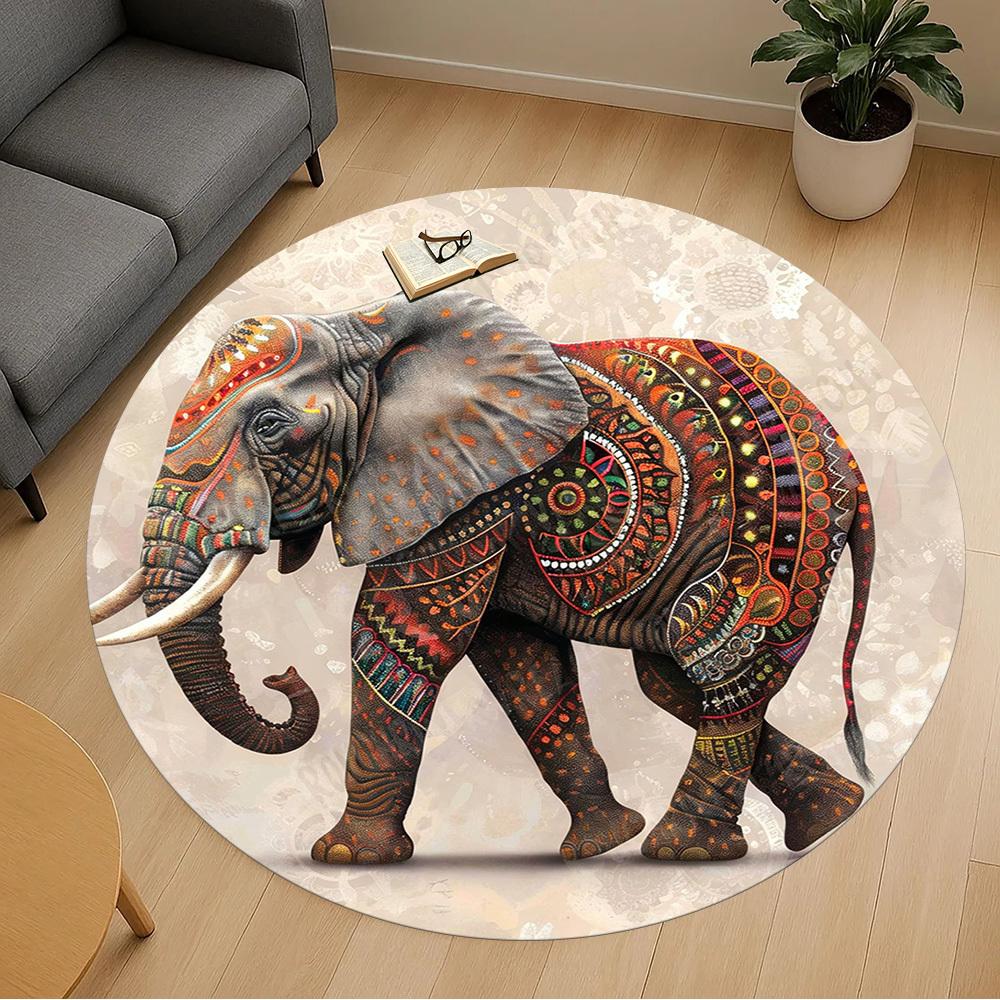 1PC Elephant Mandala Office Round Area Rug, Under Office Chairs Bedroom Living Room Home Decor, Carpet for Office -1110039