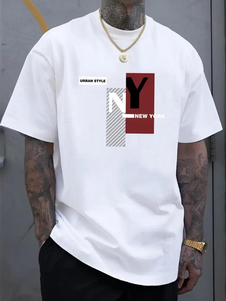Summer Simple New York City Letter Pattern Mens Tshirt for Outdoor Sports Loose Shortsleeved American Street Fashion Trend