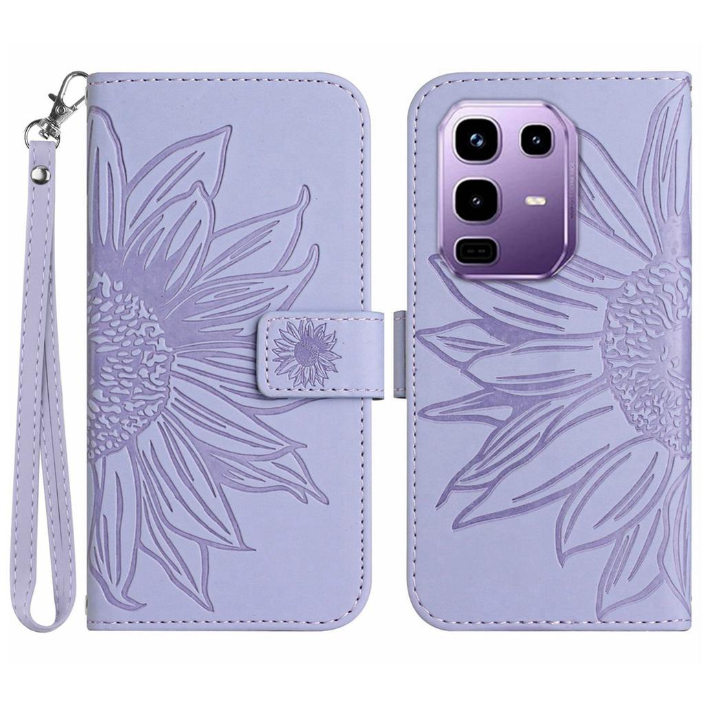 For Infinix Note 50 Pro 4G/50 4G Case Sunflower Imprint Leather Wallet Phone Cover with Wrist Strap