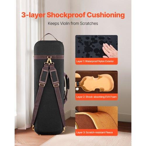 VEVOR 4/4 Full Size Violin Case, Built-in Hygrometer, Lightweight Portable Travel Carrying Bag, with Plush Lining, Shoulder Straps, Anti-Scratch