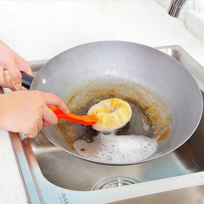 Bowl Cleaning Brush Kitchenware Hemp Fiber Brush Pot Long-handled Dish Brush