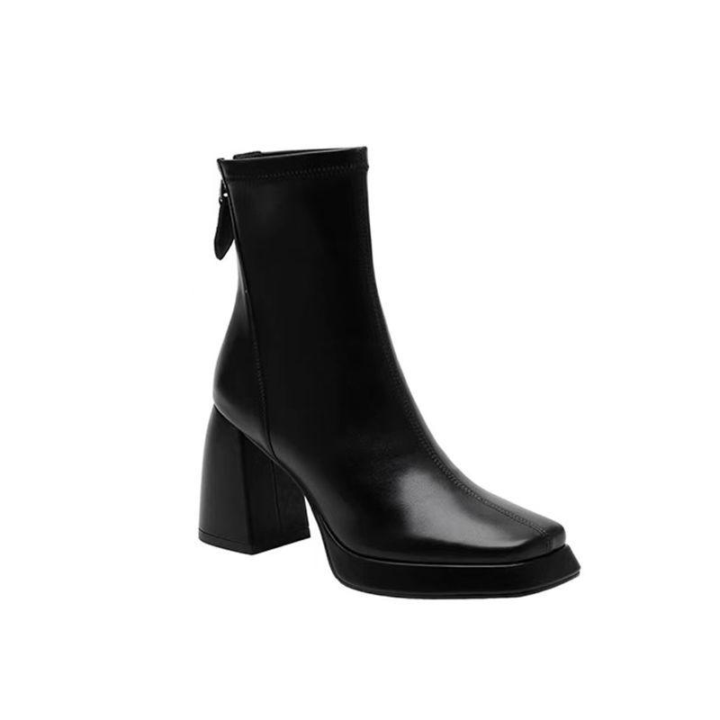 Vintage Square Toe Women Ankle Boots Fashion Back Zippers Short Booties Autumn Winter Laides Concise  Booties