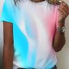 Women's 3D Printed Geometric Gradient T-shirt - Blue and Pink Gradient Slim Casual Top,
