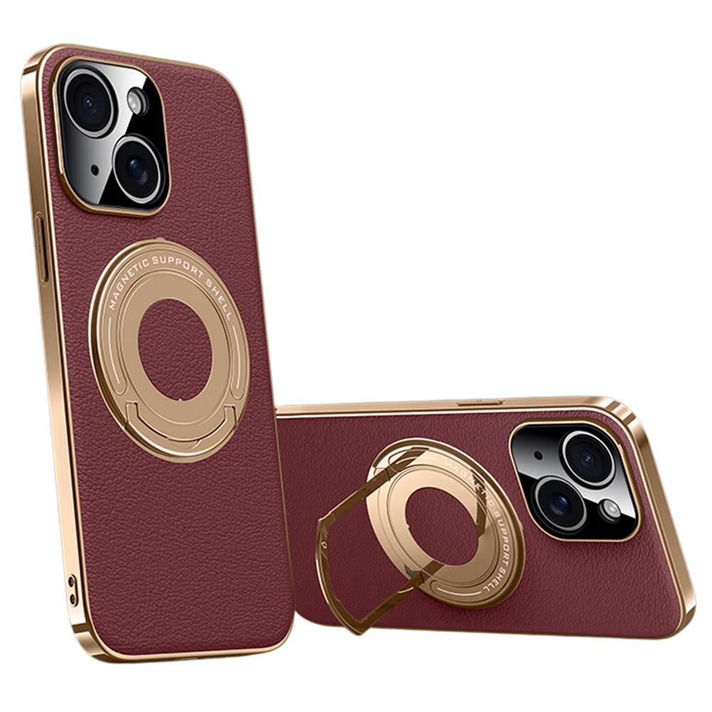 For iPhone 14 Case Compatible with MagSafe Leather TPU Back Cover with Hidden Kickstand