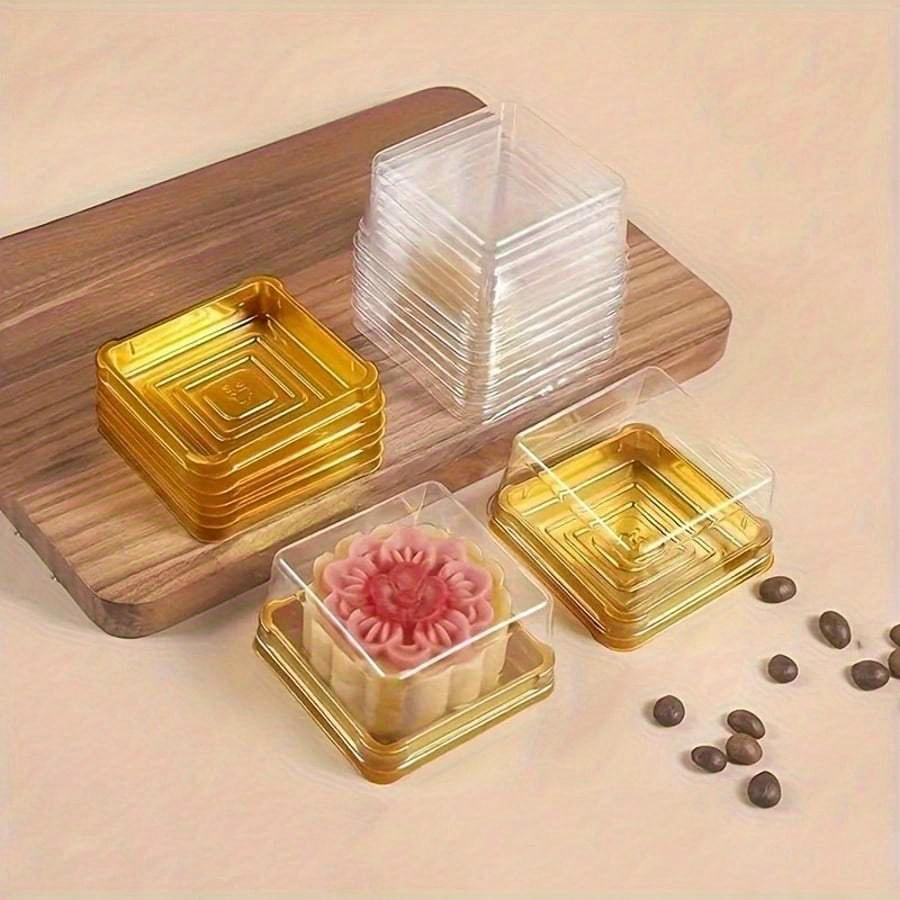 50Pcs Square Cake Boxes With Transparent Lids, PP Material, Handmade, Outdoor Safe, Suitable For Moon Cakes, Chocolates, Cookies Baking Essentials
