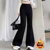 Petite High-Waisted Fleece-Lined Corduroy Pants for Women – Autumn/Winter Micro-Flared, Slimming, Casual Long Pants