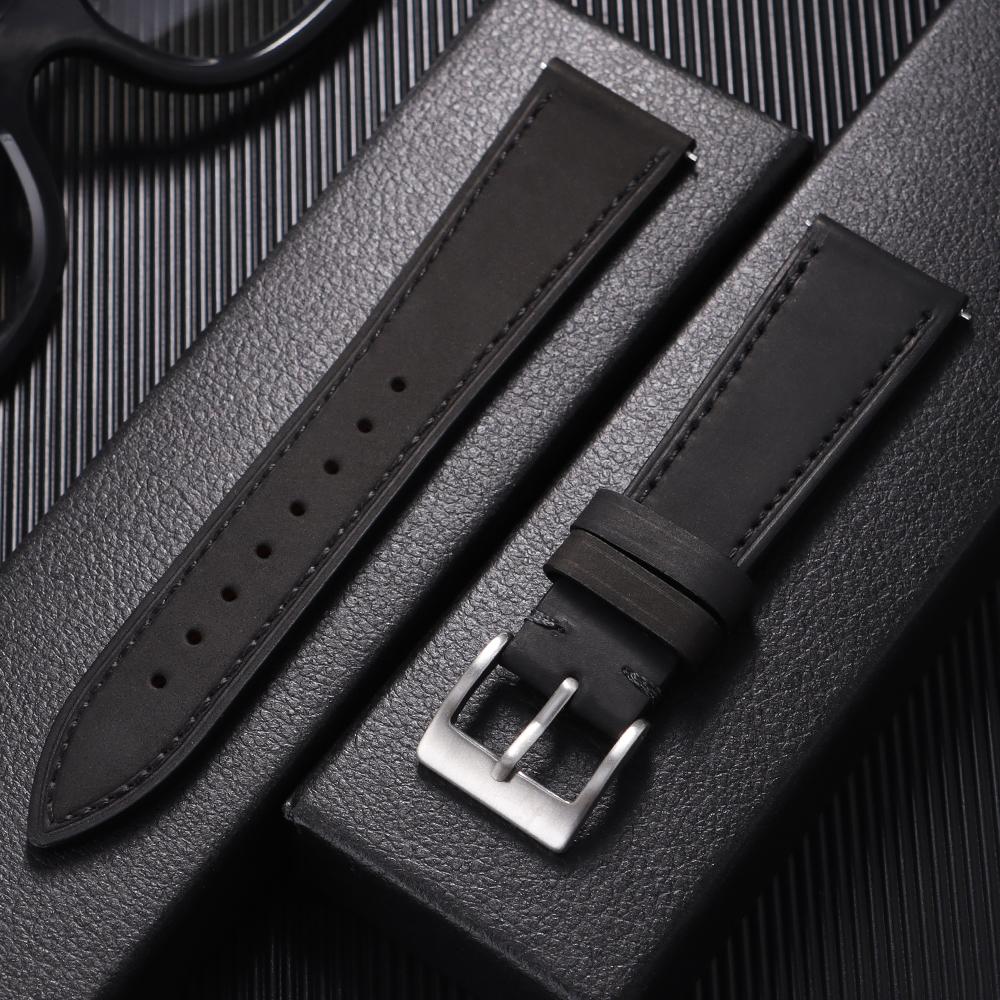 

18 мм 19 мм 20 мм 21 мм 22 мм 24 мм Винтажный ремешок для часов из коровьей кожи Универсальный кожаный ремешок для часов Ретро браслет Быстросъемная шпилька Наручный ремешок 21mm чёрный
