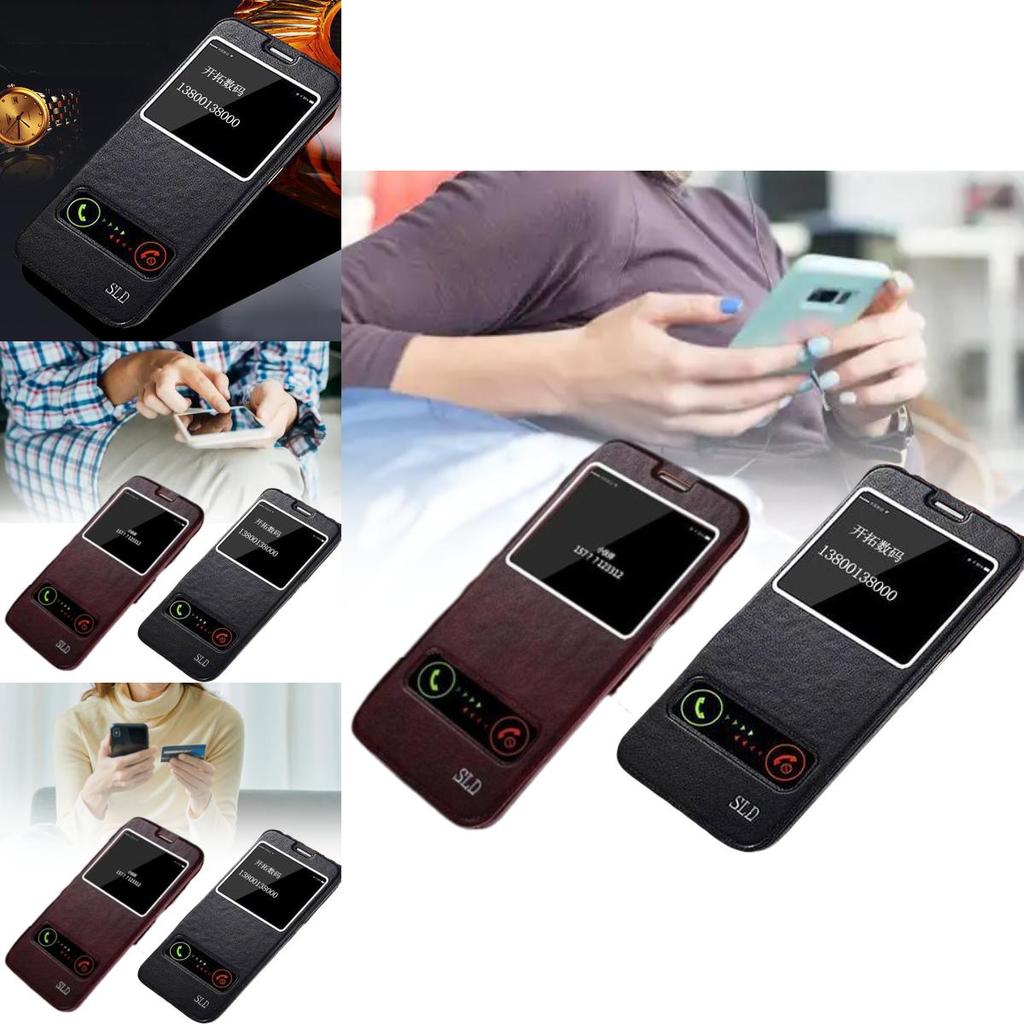 Kožené pouzdro na telefon pro Samsung S6 S7 S7edge S6edge s nárazuvzdorným flipovým krytem s dvojitým okénkem pro domov a cestování