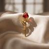 Luxury Brooch Pin Red Rose Bud Pin, Retro Rhinestone Floral Lapel Women Collar Men Jewelry Accessories for Suit Dress Coat Scarf Vintage