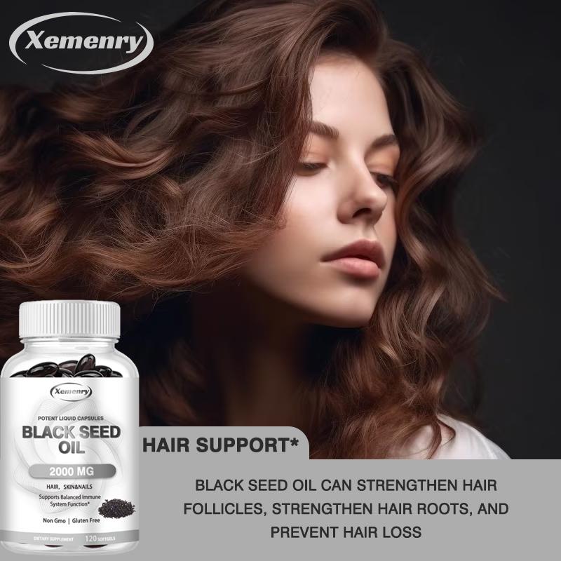 XEMENRY 2000 Mg High Concentration Black Cumin Oil Capsules - For Healthy Skin, Hair, and Nails