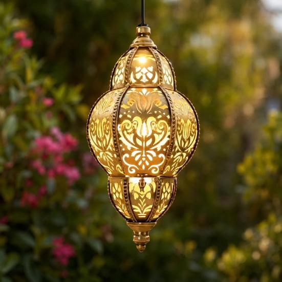Solar Hanging Lights, Moroccan Style Waterproof Outdoor Lanterns, Solar Powered Garden Lighting for Yard Patio Decor