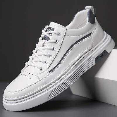 Scarpe alla Moda da Uomo Scarpe Casual in Pelle Scarpe Bianche Piatte da Skateboard Sneaker Cool da Strada con Lacci